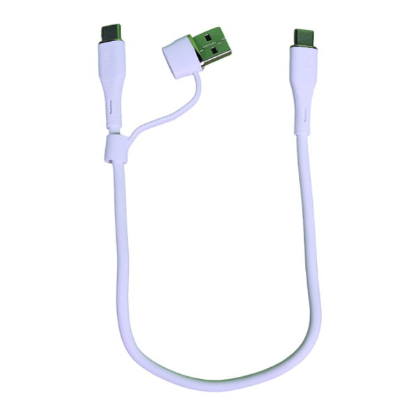 LZEL Celeris Powerduo 2-in-1 USB-C To USB-C 100w Silicone 30cm Cable | White LZEL Celeris Powerduo 2-in-1 USB-C To USB-C 100w Silicone 30cm Cable | White